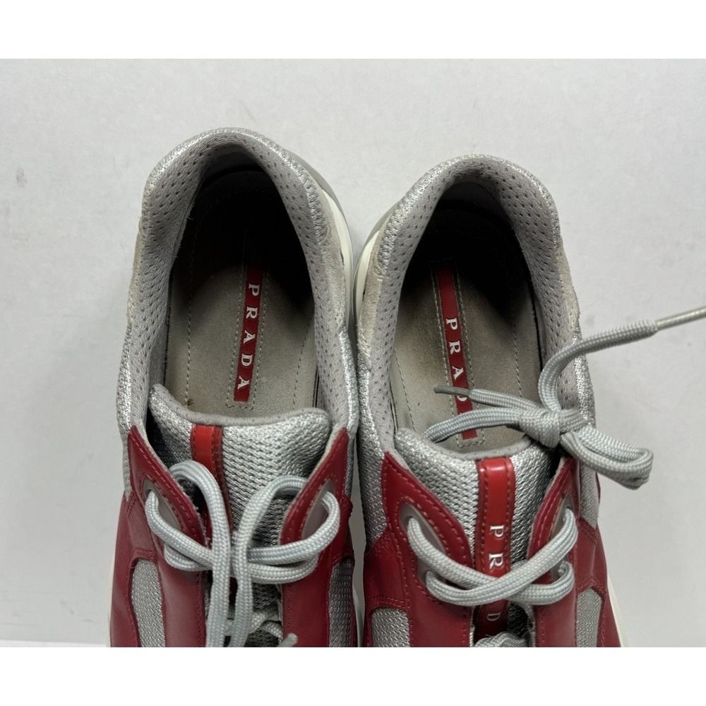 Prada America's Cup Low Sneakers Leather Grey Red Men's Size 10 US / 9UK - Picture 11 of 14